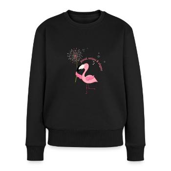 Flamingo "proud, unique & elegant - Frauen Premium Bio Pullover - Schwarz - Vorne - Julia (174cm)