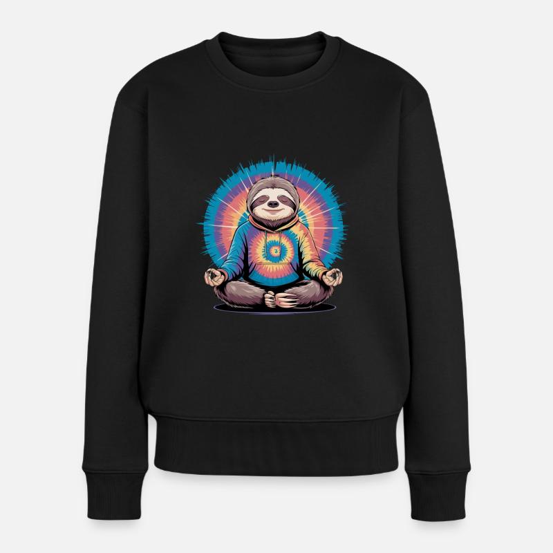Meditierendes Faultier im Regenbogen-Look - Frauen Premium Bio Pullover - Schwarz