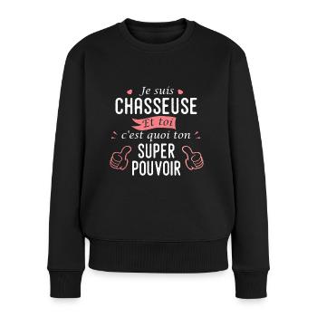 chasseuse cadeau cool chasse pour femme maman - Pull Premium bio Femme - noir - Devant - Julia (174cm)