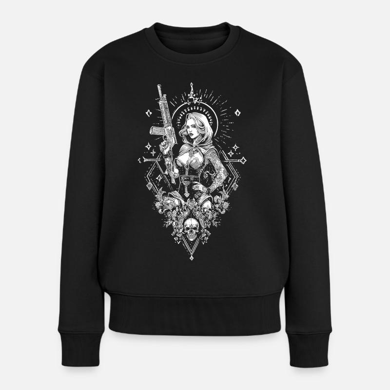Femal warriror hero - Frauen Premium Bio Pullover - Schwarz