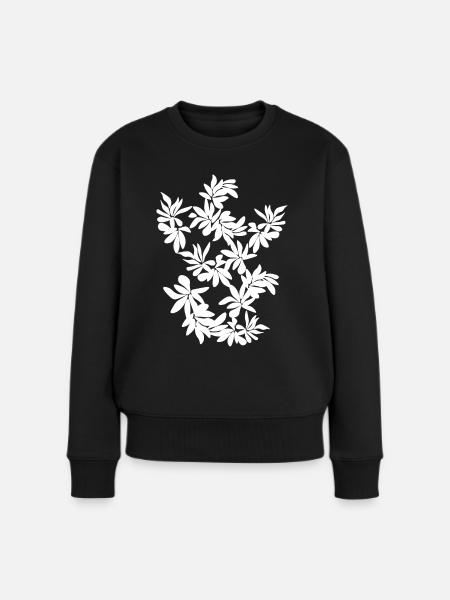 schmuckvoller weißer Blätter - Frauen Premium Bio Pullover - Schwarz