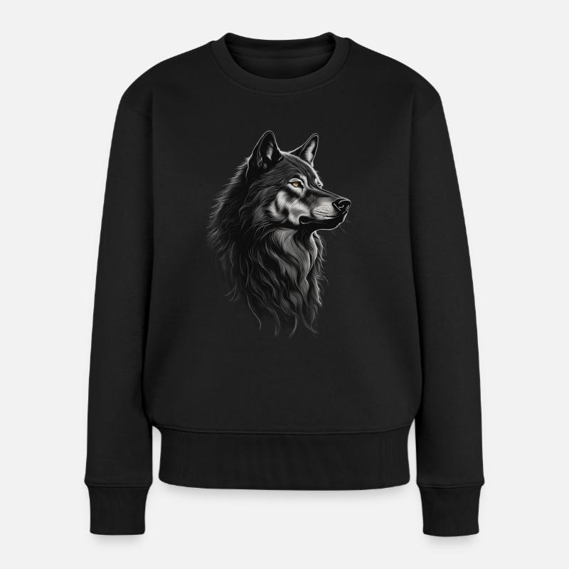 Wolf Portrait - Frauen Premium Bio Pullover - Schwarz
