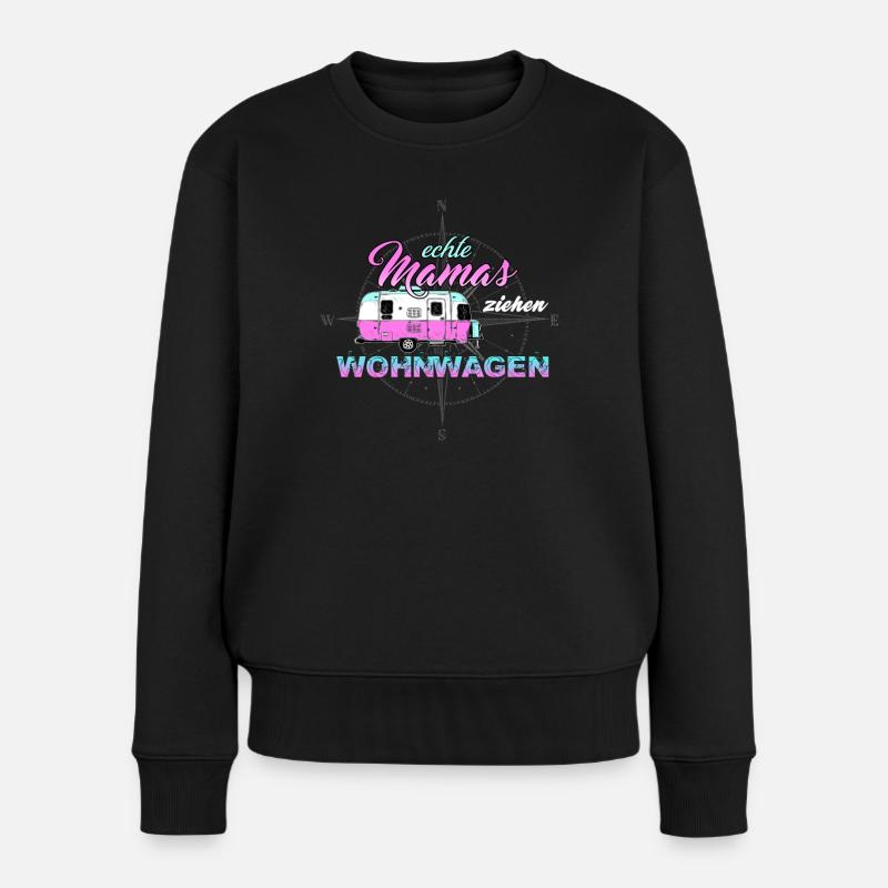 ECHTE MAMAS ZIEHEN WOHNWAGEN Camping - Frauen Premium Bio Pullover - Schwarz