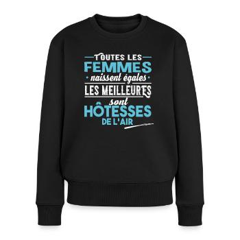 Hôtesse de l'air. Cadeau avion, vol, vacances - Pull Premium bio Femme - noir - Devant - Julia (174cm)