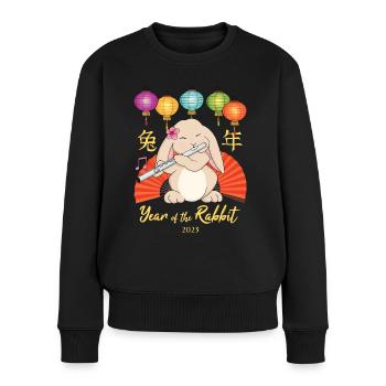 Cute Flute Playing Rabbit Chinese New Year 2023 - Women's Premium Organic Jumper - black - Front - Julia (174cm)