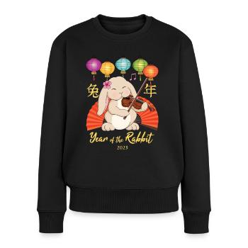 Geige spielt Kaninchen Chinesisches Neujahr 2023 - Frauen Premium Bio Pullover - Schwarz - Vorne - Julia (174cm)