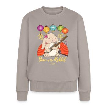 Lapin basson pour le Nouvel An chinois 2023 - Pull Premium bio Femme - taupe - Devant - Julia (174cm)