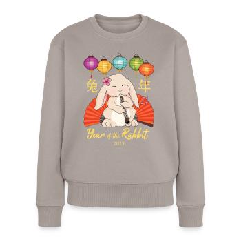Hautbois Lapin pour le Nouvel An Chinois du Lapin - Pull Premium bio Femme - taupe - Devant - Julia (174cm)