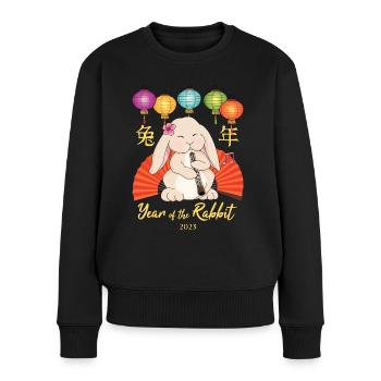 Oboe Rabbit for Chinese New Year of the Rabbit - Women's Premium Organic Jumper - black - Front - Julia (174cm)