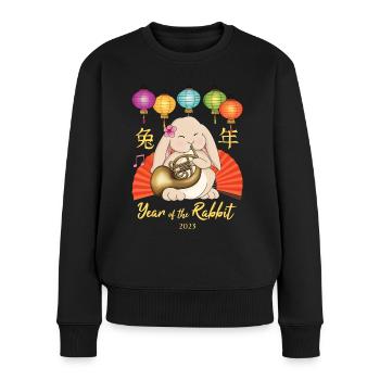 Waldhornhase zum chinesischen Neujahr 2023 - Frauen Premium Bio Pullover - Schwarz - Vorne - Julia (174cm)