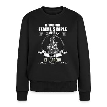Femme Moto Humour Motarde De Caractere Apéro - Pull Premium bio Femme - noir - Devant - Julia (174cm)