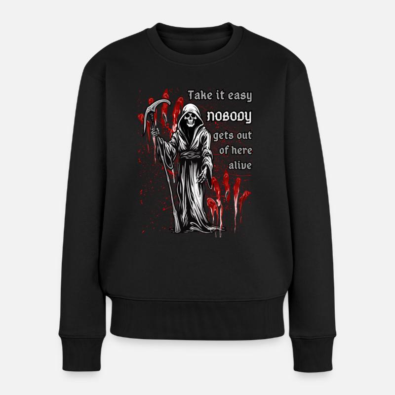Nimm es leicht, hier kommt keiner lebend raus. - Frauen Premium Bio Pullover - Schwarz