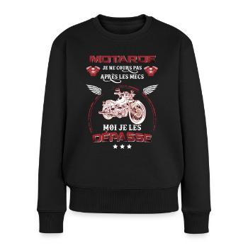 Motarde moto motard - Pull Premium bio Femme - noir - Devant - Julia (174cm)