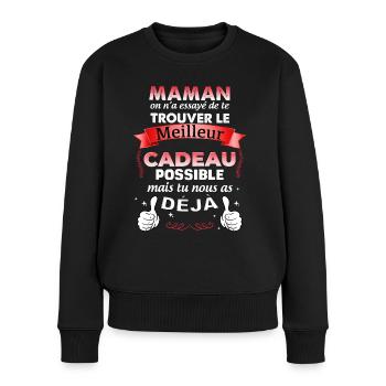 Mère merveilleuse cadeau humour enfant - Pull Premium bio Femme - noir - Devant - Julia (174cm)