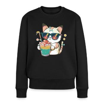 Die lässige Katze - Frauen Premium Bio Pullover - Schwarz - Vorne - Julia (174cm)