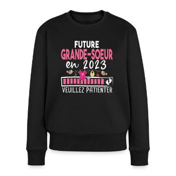 2023 Grande Sœur Sœurs Bébé Naissance Famille - Pull Premium bio Femme - noir - Devant - Julia (174cm)
