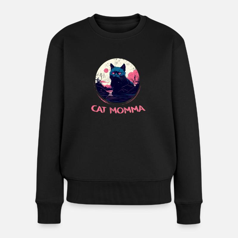Cat Momma - Katzen Mama Shirt - Frauen Premium Bio Pullover - Schwarz
