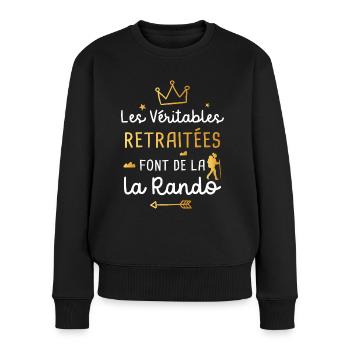 Retraitée cadeau drôle randonnée retraite rando - Pull Premium bio Femme - noir - Devant - Julia (174cm)