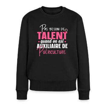 Auxiliaire de puériculture Puéricultrice Métier - Pull Premium bio Femme - noir - Devant - Julia (174cm)