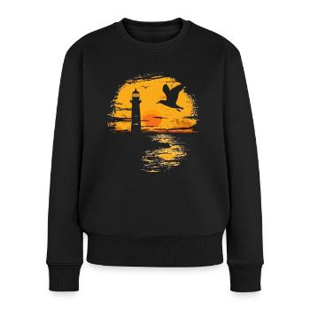 Möwe Seevogel Leuchtturm Sunset - Frauen Premium Bio Pullover - Schwarz - Vorne - Julia (174cm)