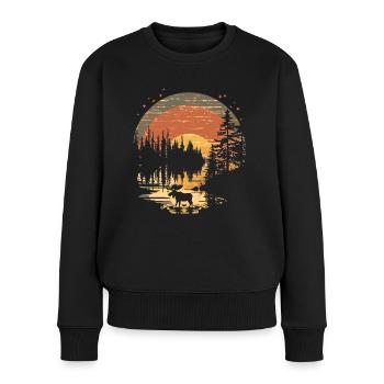 Elch Elche Waldtier Sunset - Frauen Premium Bio Pullover - Schwarz - Vorne - Julia (174cm)