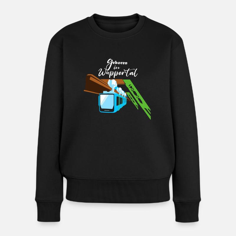 Geboren in Wuppertal Schwebebahn Wupper Design - Frauen Premium Bio Pullover - Schwarz