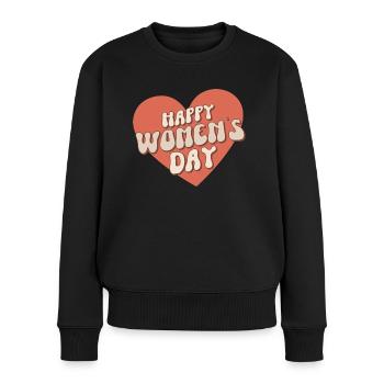 Weltfrauentag Internationaler Frauentag Herz Retro - Frauen Premium Bio Pullover - Schwarz - Vorne - Julia (174cm)