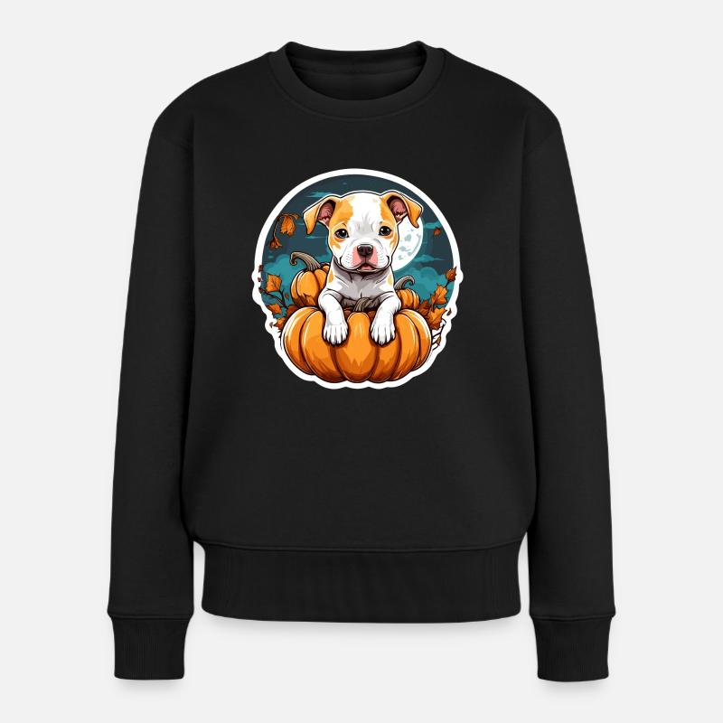 Pitbull sur la citrouille d’Halloween au clair de lune - Pull Premium bio Femme - noir
