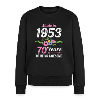 Fabriqué en 1953 Floral 70e anniversaire - Pull Premium bio Femme - noir - Devant - Julia (174cm)