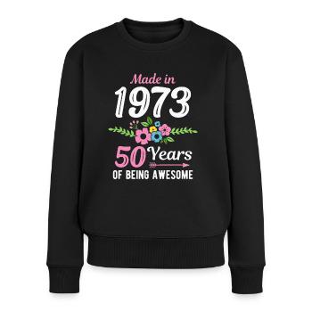 Fabriqué en 1973 Floral 50e anniversaire - Pull Premium bio Femme - noir - Devant - Julia (174cm)