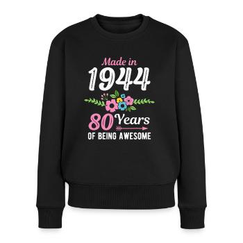 80. Geburtstag Jahrgang 1944 Blumen 80 Jahre - Frauen Premium Bio Pullover - Schwarz - Vorne - Julia (174cm)