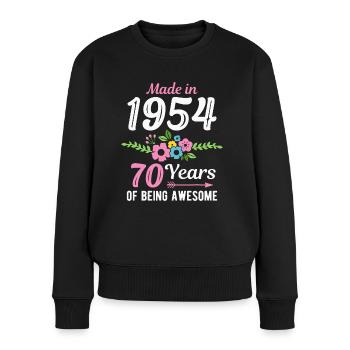 70. Geburtstag Jahrgang 1954 Blumen 70 Jahre - Frauen Premium Bio Pullover - Schwarz - Vorne - Julia (174cm)
