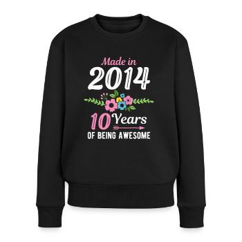 Fabriqué en 2014 Floral 10e anniversaire 10 ans - Pull Premium bio Femme - noir - Devant - Julia (174cm)