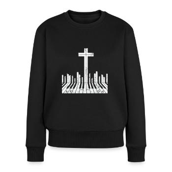 Religiöser Klavierspieler Christlicher Pianist - Frauen Premium Bio Pullover - Schwarz - Vorne - Julia (174cm)