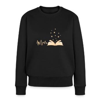 Buchleser Herzschlag Bücherwurm Bibliothekar - Frauen Premium Bio Pullover - Schwarz - Vorne - Julia (174cm)
