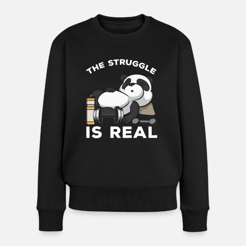 Gewichtheben Sport Lustiges Gym Workout Panda - Frauen Premium Bio Pullover - Schwarz