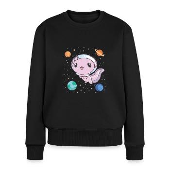 Lustiges Axolotl Weltraum - Frauen Premium Bio Pullover - Schwarz - Vorne - Julia (174cm)