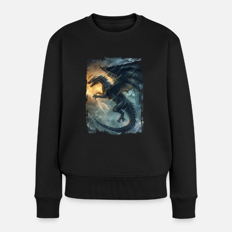Drachen - Frauen Premium Bio Pullover - Schwarz