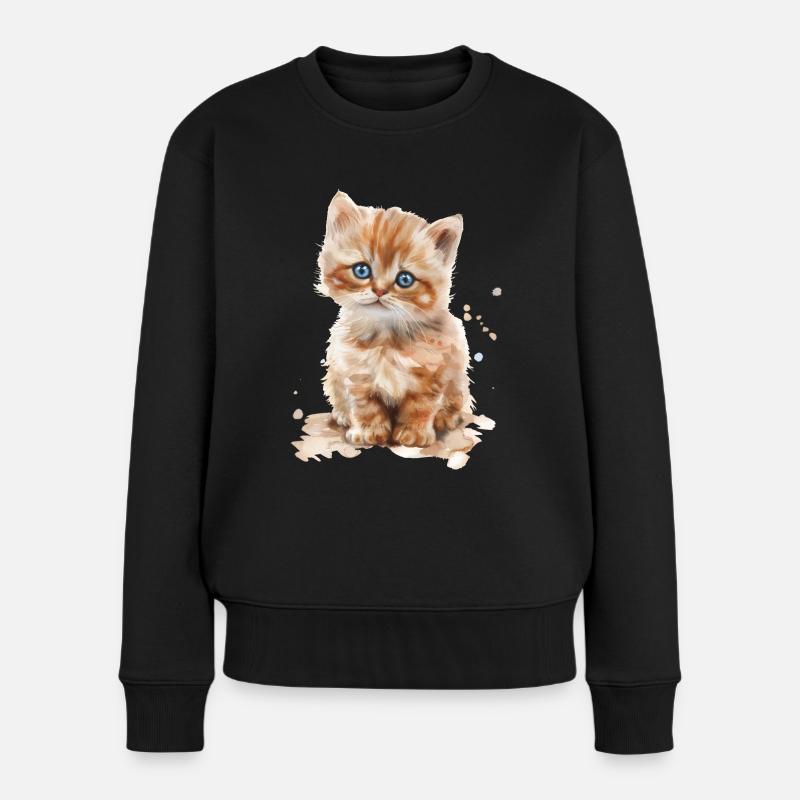 Katze - Frauen Premium Bio Pullover - Schwarz