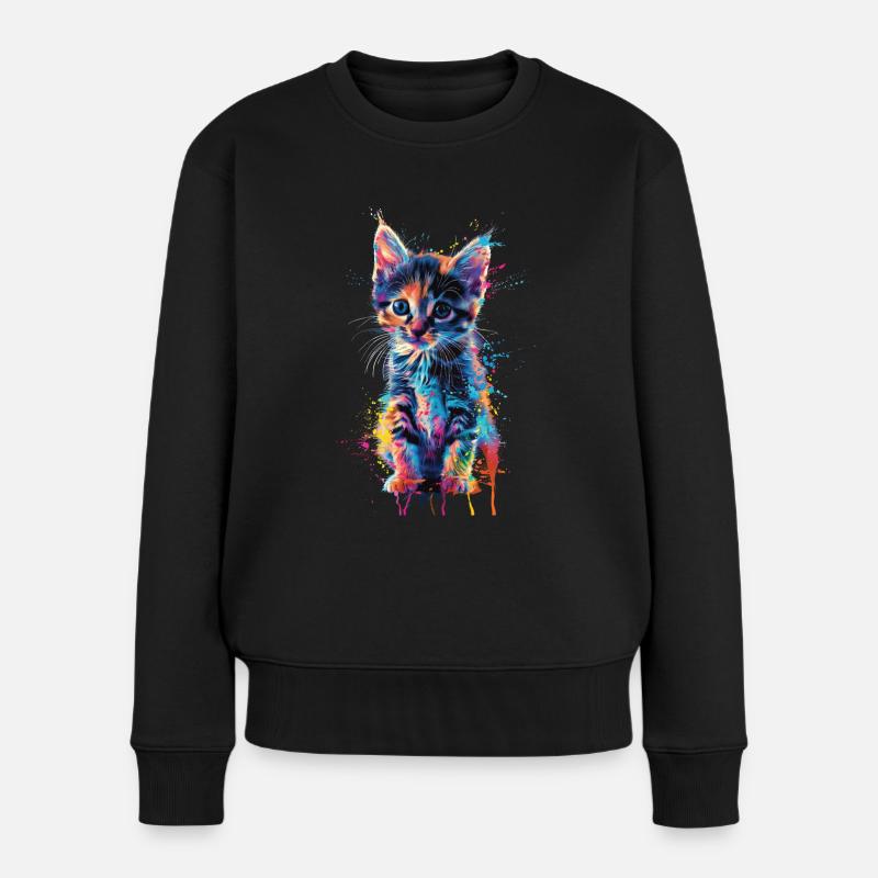 Katze - Frauen Premium Bio Pullover - Schwarz