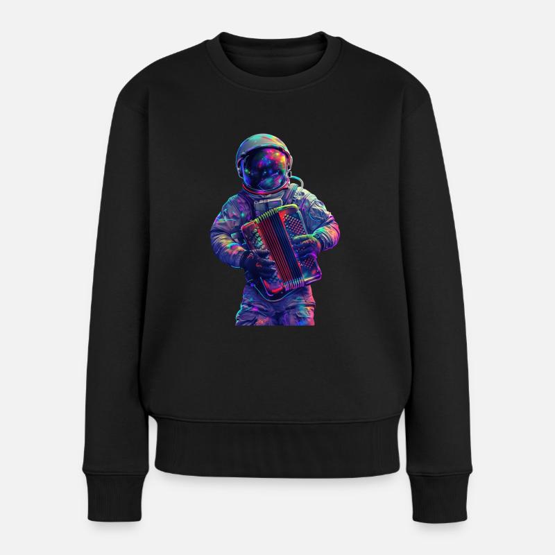Astronaut Akkordeon - Frauen Premium Bio Pullover - Schwarz