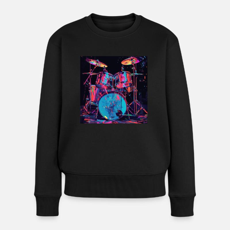 Schlagzeug - Frauen Premium Bio Pullover - Schwarz