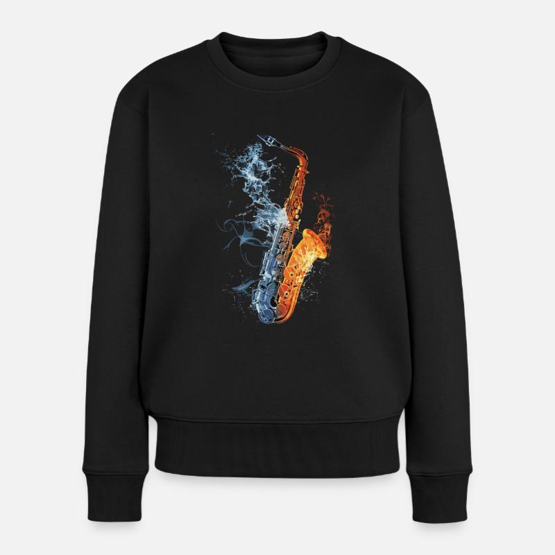 Saxophon - Frauen Premium Bio Pullover - Schwarz