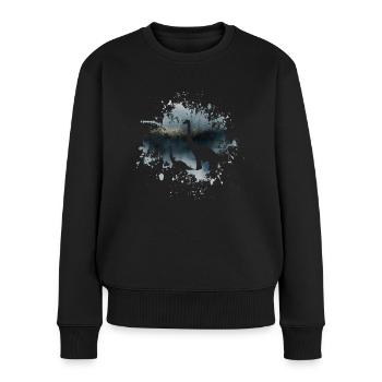 Brachiosaure de dinosaure sur aquarelle et or - Pull Premium bio Femme - noir - Devant - Julia (174cm)
