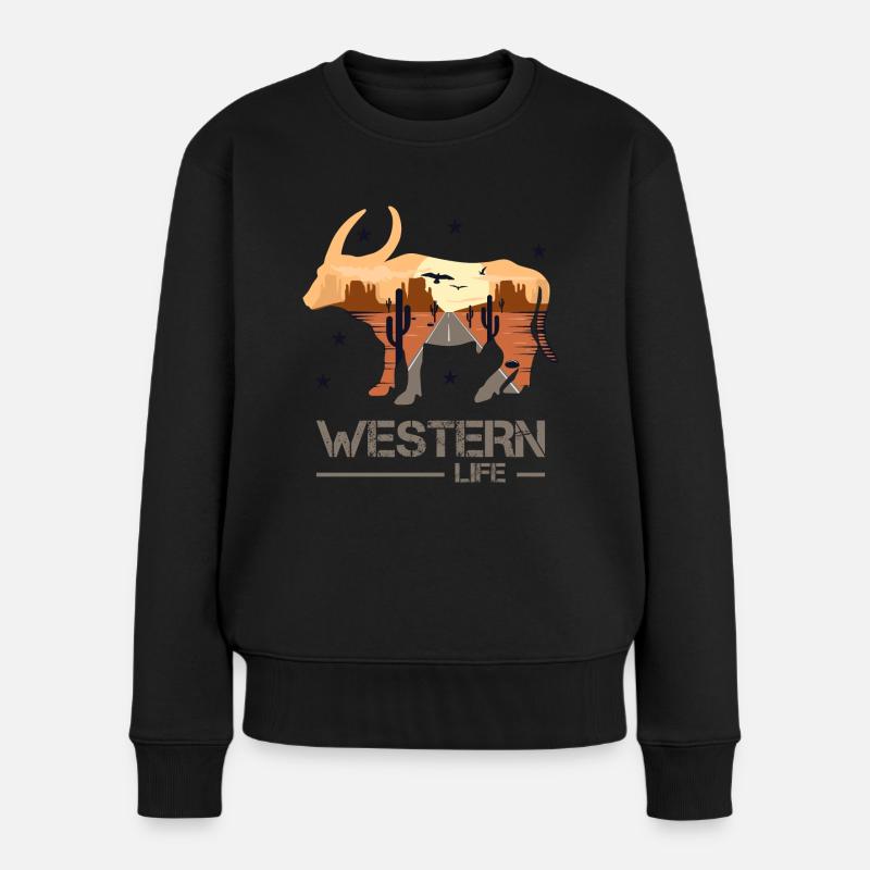 Western - Frauen Premium Bio Pullover - Schwarz