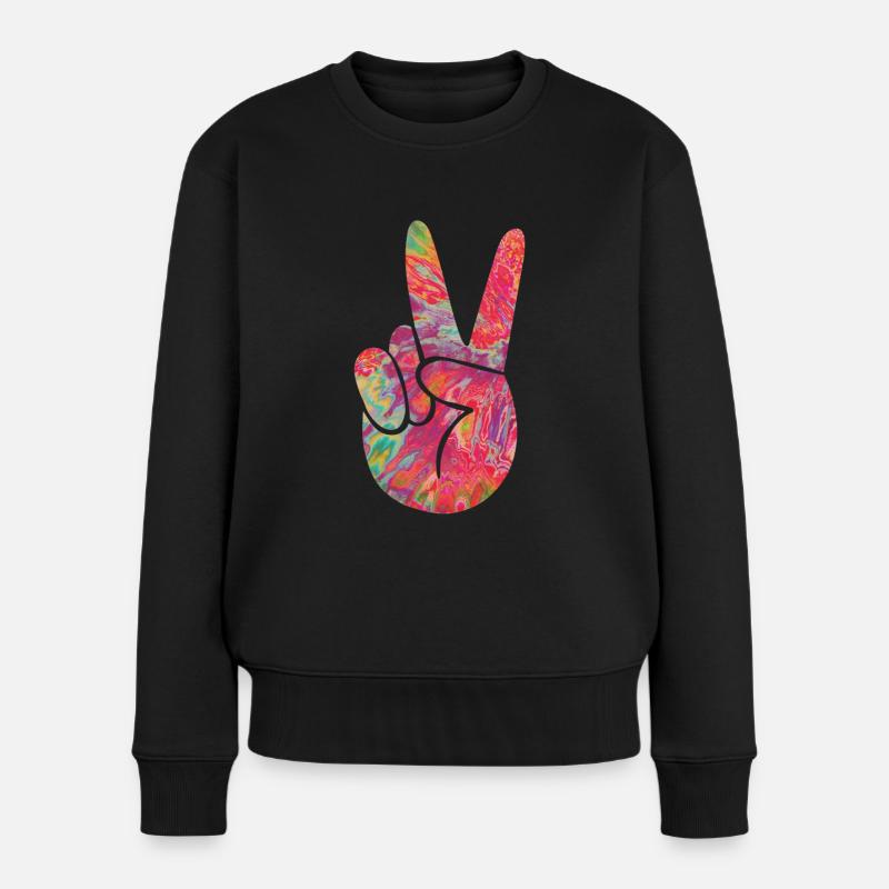 Peace Finger - Frauen Premium Bio Pullover - Schwarz
