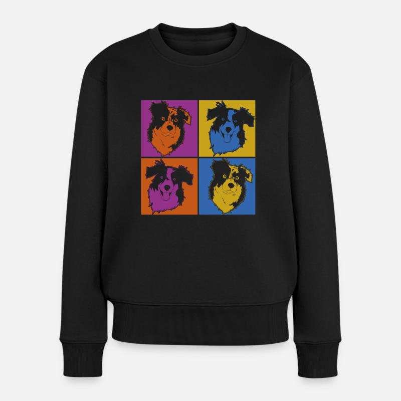 Pop Art Hund Geschenk Aussie Australian Shepherd - Frauen Premium Bio Pullover - Schwarz