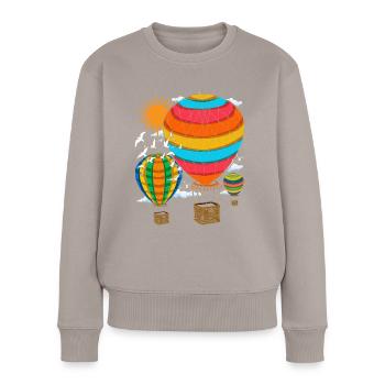 Ballon Fliegen Ballonfahrt Geschenk Heißluftballon - Frauen Premium Bio Pullover - Taupe - Vorne - Julia (174cm)