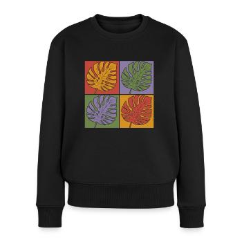 Pop Art Feuilles tropicales Monstera Deliciosa - Pull Premium bio Femme - noir - Devant - Julia (174cm)