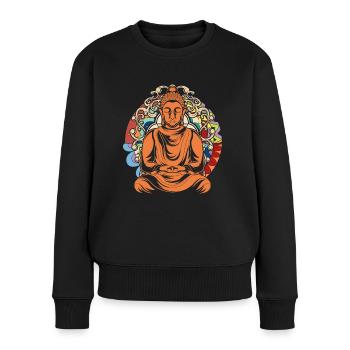 Yoga Meditation Buddhismus Mandala Buddha - Frauen Premium Bio Pullover - Schwarz - Vorne - Julia (174cm)